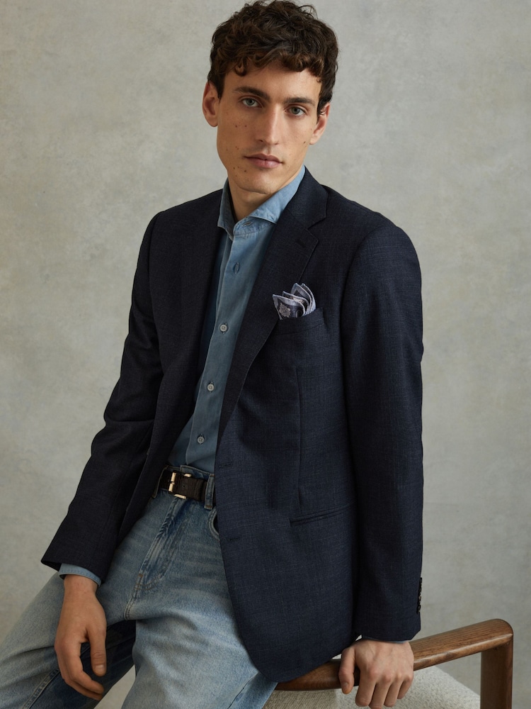 Reiss Indigo Melange Tindari Silk Reversible Pocket Square - Image 2 of 5