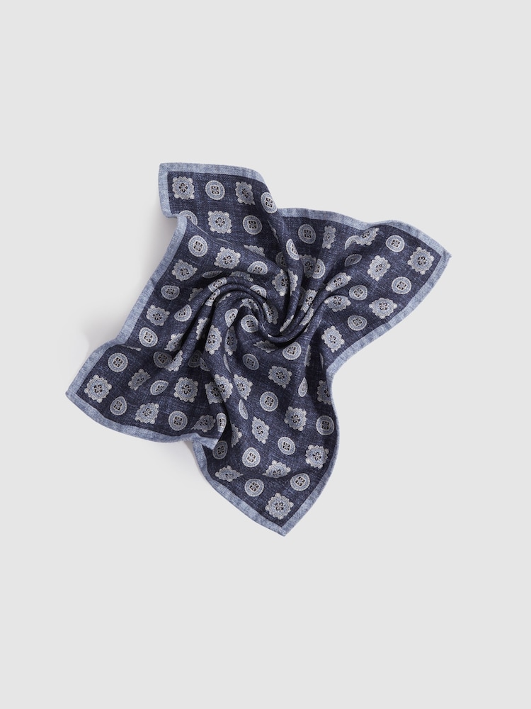 Reiss Indigo Melange Tindari Silk Reversible Pocket Square - Image 5 of 5