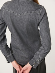 Washed Black Fitted Western Denim Shirt - Image 3 of 6