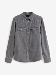 Washed Black Fitted Western Denim Shirt - Image 5 of 6