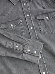 Washed Black Fitted Western Denim Shirt - Image 6 of 6