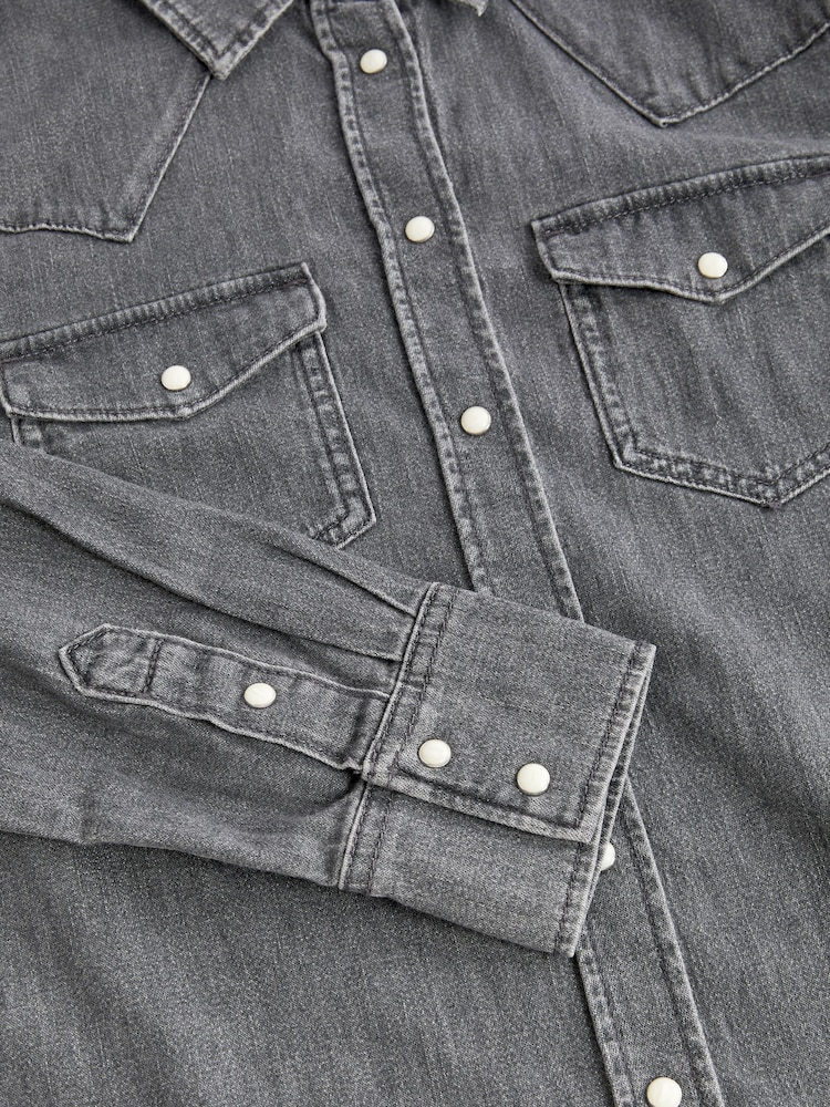 Washed Black Fitted Western Denim Shirt - Image 6 of 6
