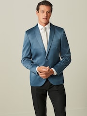 Teal Blue Satin Tuxedo Jacket - Image 1 of 10