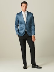 Teal Blue Satin Tuxedo Jacket - Image 2 of 10
