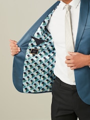 Teal Blue Satin Tuxedo Jacket - Image 5 of 10