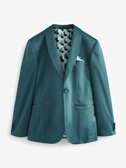 Teal Blue Satin Tuxedo Jacket - Image 6 of 10