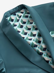 Teal Blue Satin Tuxedo Jacket - Image 7 of 10