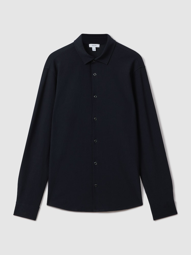Reiss Navy Corsica Textured Button-Through Shirt - Image 2 of 6 Reiss Navy Corsica Textured Button-Through Shirt - Image 2 of 6