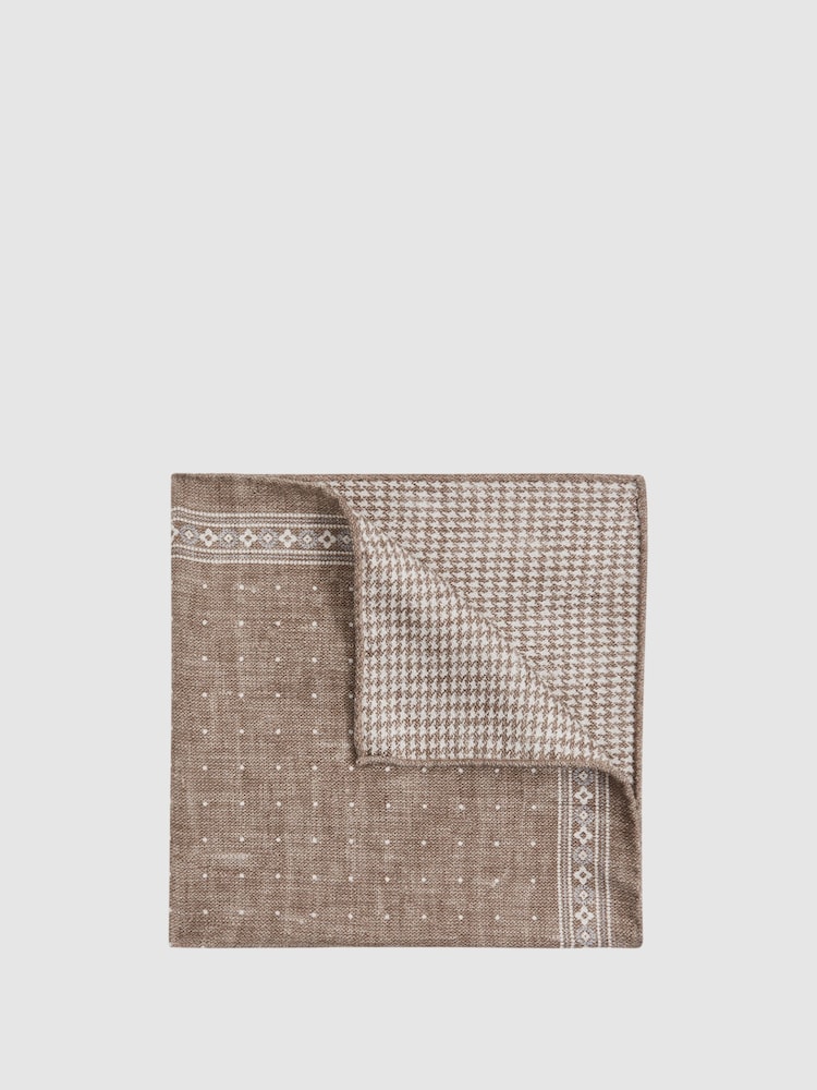 Reiss Brown Melange Cataldo Silk Reversible Pocket Square - Image 1 of 5