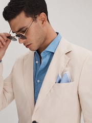 Reiss Sky Blue Melange Siracusa Linen Contrast Trim Pocket Square - Image 2 of 5