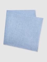 Reiss Sky Blue Melange Siracusa Linen Contrast Trim Pocket Square - Image 3 of 5