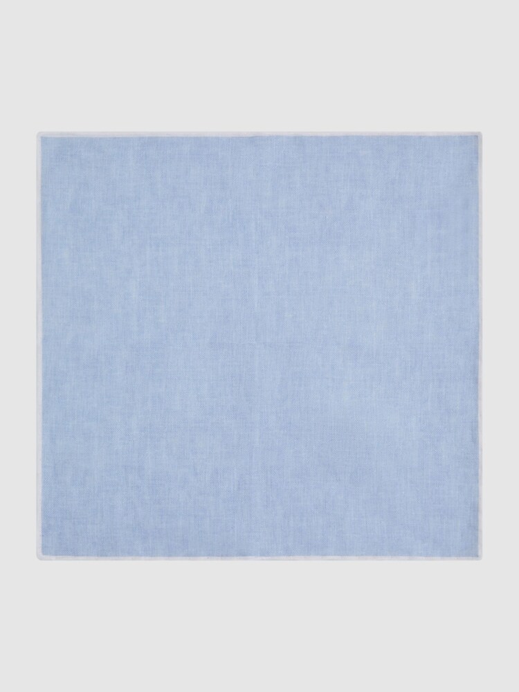 Reiss Sky Blue Melange Siracusa Linen Contrast Trim Pocket Square - Image 4 of 5