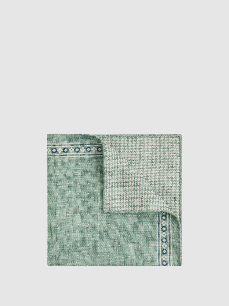 Reiss Pistachio Melange Cataldo Silk Reversible Pocket Square - Image 7 of 7 Reiss Pistachio Melange Cataldo Silk Reversible Pocket Square - Image 7 of 7