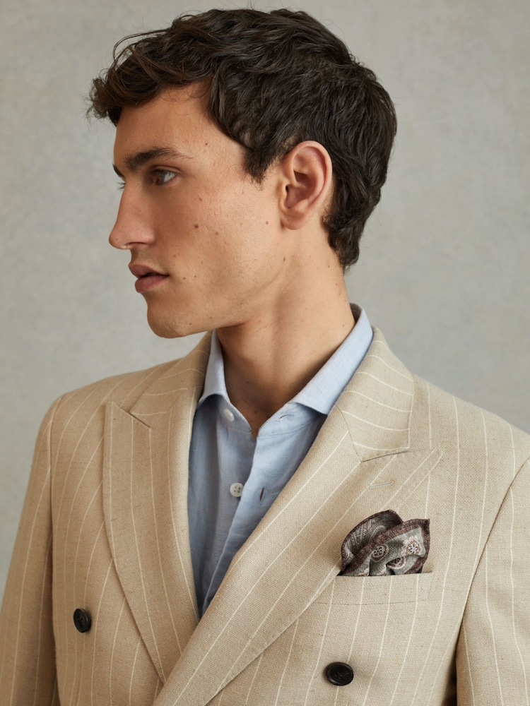 Reiss Sage Melange Tindari Silk Reversible Pocket Square - Image 2 of 5