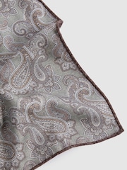 Reiss Sage Melange Tindari Silk Reversible Pocket Square - Image 4 of 5