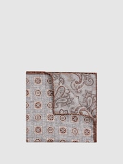 Reiss Grey Melange Tindari Silk Reversible Pocket Square - Image 1 of 5