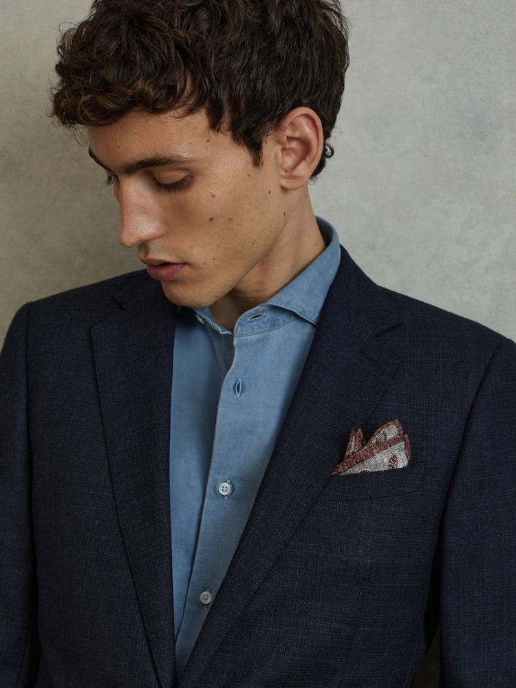 Reiss Grey Melange Tindari Silk Reversible Pocket Square - Image 2 of 5