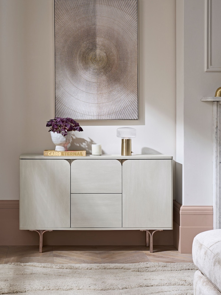 Light Evie Oak Effect Space Saving Large Slim Sideboard - Image 1 of 12