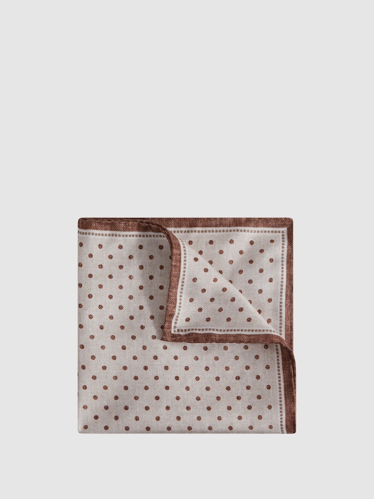 Reiss Oatmeal Melange Vecchia Silk Polka Dot Pocket Square - Image 1 of 5 Reiss Oatmeal Melange Vecchia Silk Polka Dot Pocket Square - Image 1 of 5