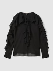 Reiss Black Kiani Atelier Silk Ruffle Blouse - Image 2 of 7