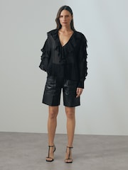 Reiss Black Kiani Atelier Silk Ruffle Blouse - Image 3 of 7