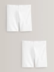White Regular Length 2 Pack Cotton Rich Stretch Cycle Shorts (3-16yrs) - Image 1 of 4