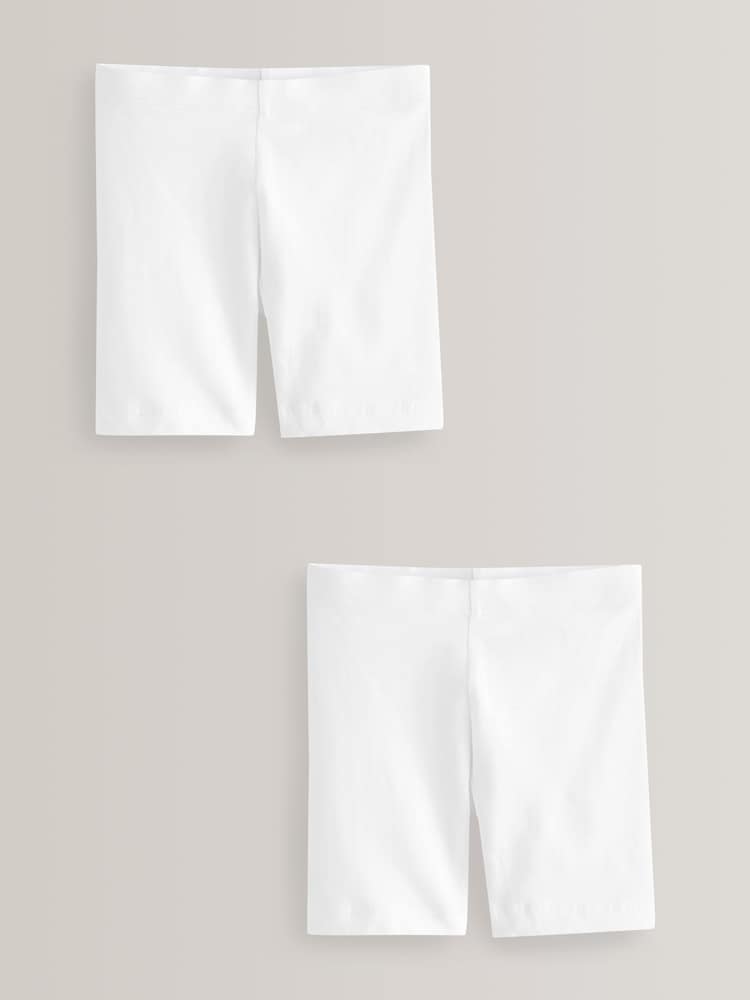 White Regular Length 2 Pack Cotton Rich Stretch Cycle Shorts (3-16yrs) - Image 1 of 4