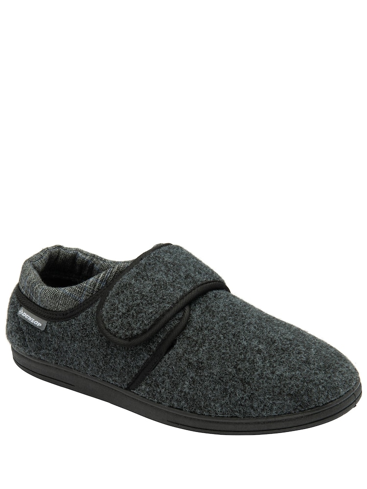 Dunlop Grey Touch Fastening Full Mens Slippers - Image 1 of 4