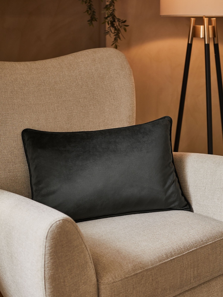 Black 40 x 59cm Matte Velvet Cushion - Image 1 of 5 Black 40 x 59cm Matte Velvet Cushion - Image 1 of 5