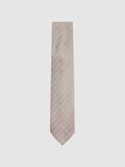 Reiss Oatmeal Apollinare Silk Blend Floral Print Tie - Image 1 of 5
