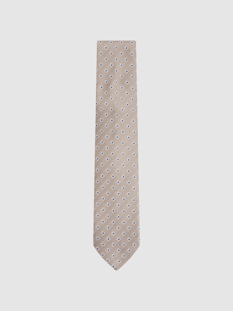 Reiss Oatmeal Apollinare Silk Blend Floral Print Tie - Image 1 of 5