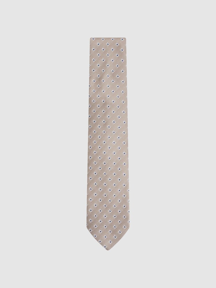 Reiss Oatmeal Apollinare Silk Blend Floral Print Tie - Image 1 of 5 Reiss Oatmeal Apollinare Silk Blend Floral Print Tie - Image 1 of 5