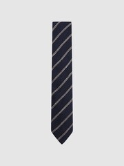 Reiss Navy Ravenna Silk Blend Textured Tie - Image 1 of 5