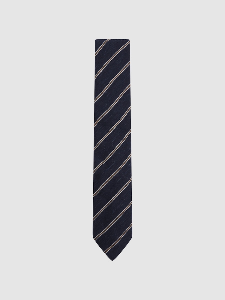 Reiss Navy Ravenna Silk Blend Textured Tie - Image 1 of 5