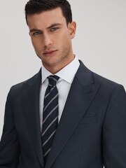 Reiss Navy Ravenna Silk Blend Textured Tie - Image 2 of 5