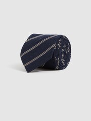 Reiss Navy Ravenna Silk Blend Textured Tie - Image 3 of 5