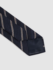 Reiss Navy Ravenna Silk Blend Textured Tie - Image 4 of 5