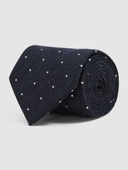 Reiss Navy Lorenzo Silk Blend Textured Polka Dot Tie - Image 3 of 5