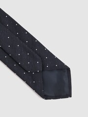 Reiss Navy Lorenzo Silk Blend Textured Polka Dot Tie - Image 4 of 5