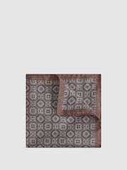 Reiss Tobacco Rocco Silk Medallion Print Pocket Square - Image 1 of 4