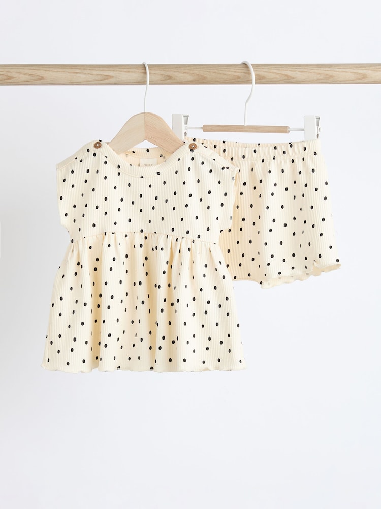 White Spot Baby Peplum Rib Top and Shorts 2 Piece Set - Image 1 of 8