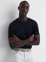 Reiss Navy Caspian Mercerised Crew Neck T-shirt - Image 1 of 6