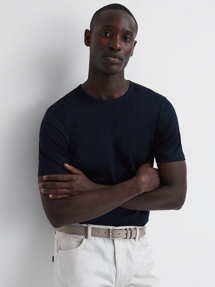 Reiss Navy Caspian Mercerised Crew Neck T-shirt - Image 1 of 6