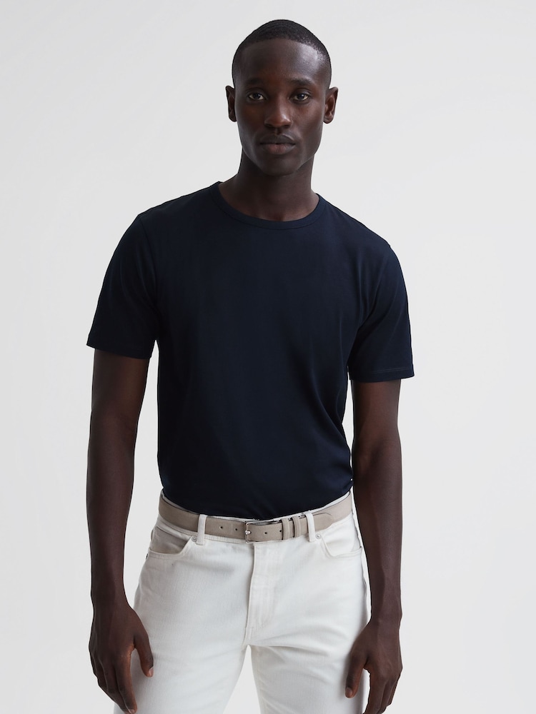 Reiss Navy Caspian Mercerised Crew Neck T-shirt - Image 6 of 6