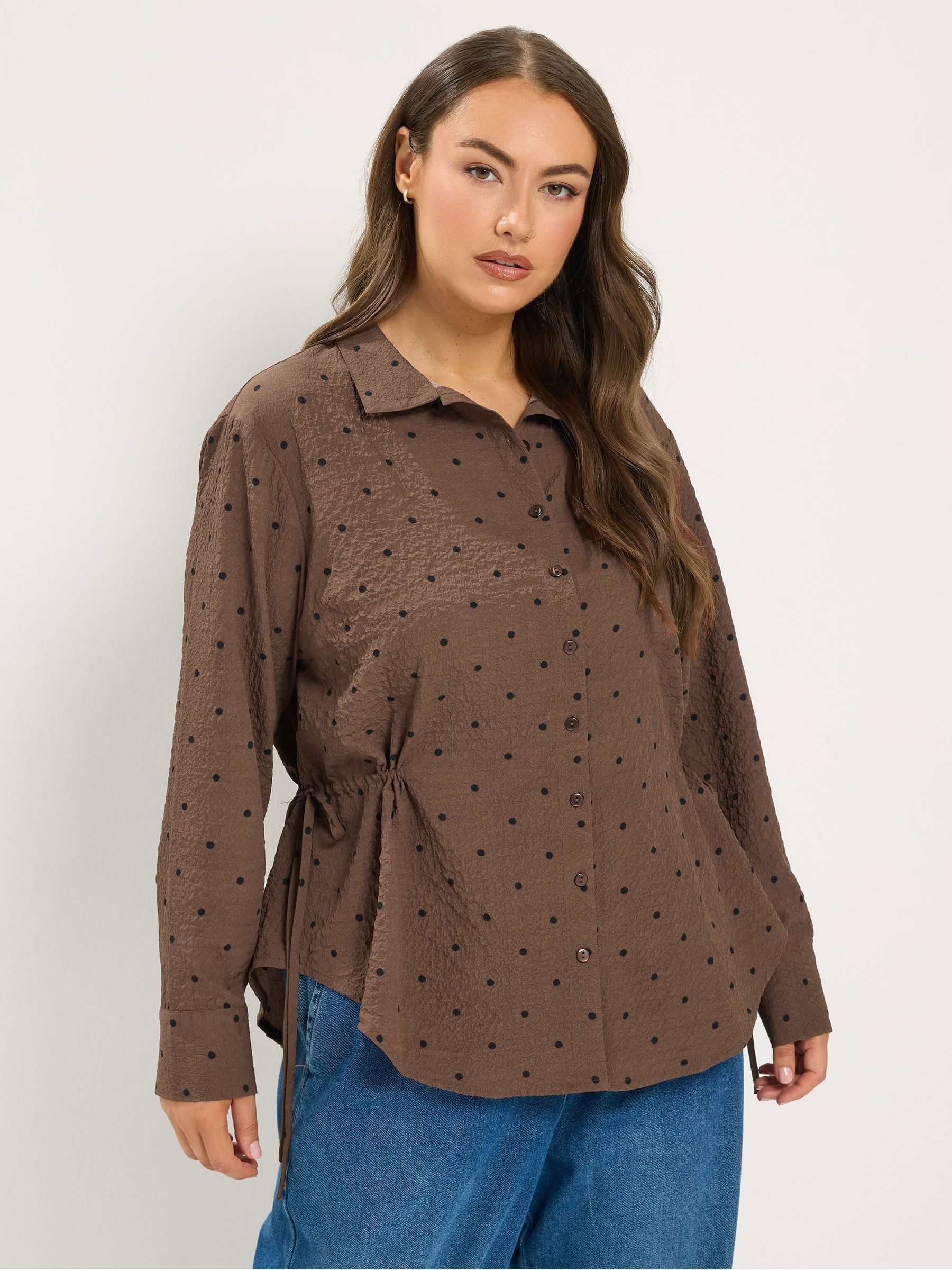 Yours Women's Textured Side Tie Shirt in Brown | Size: 30-32 - Image 2
