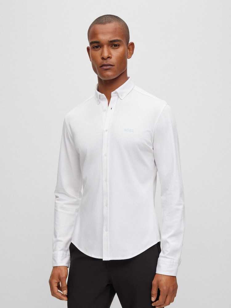 BOSS White Biado Button Down Collar Long Sleeve Shirt - Image 1 of 6 BOSS White Biado Button Down Collar Long Sleeve Shirt - Image 1 of 6
