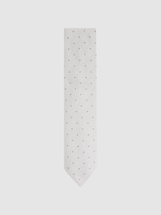 Reiss Cream Lorenzo Silk Blend Textured Polka Dot Tie - Image 1 of 5