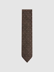 Reiss Chocolate Melange Lorenzo Silk Blend Textured Polka Dot Tie - Image 1 of 5