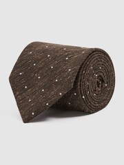 Reiss Chocolate Melange Lorenzo Silk Blend Textured Polka Dot Tie - Image 3 of 5