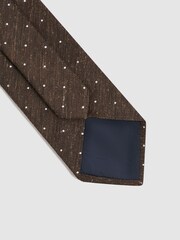 Reiss Chocolate Melange Lorenzo Silk Blend Textured Polka Dot Tie - Image 4 of 5